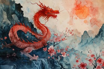 Chinese Symbolism Illustration. Chinese New Year. Symbol of China watercolor paint Illustration. Chinese Symbol Illustration