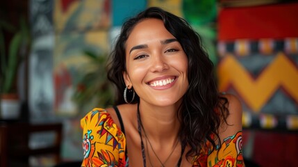 Latin woman Singer smile - obrazy, fototapety, plakaty