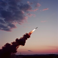 launch of a ballistic missile in the evening sky