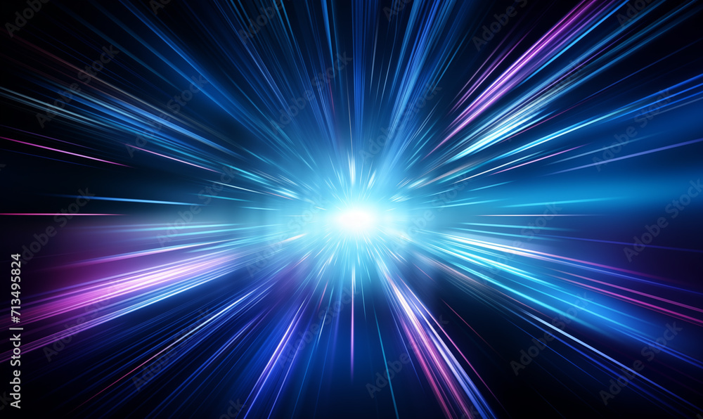 Poster abstract blue background with motion blur and rays of light.