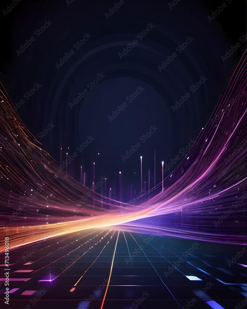 Poster abstract technology background with glowing lines.