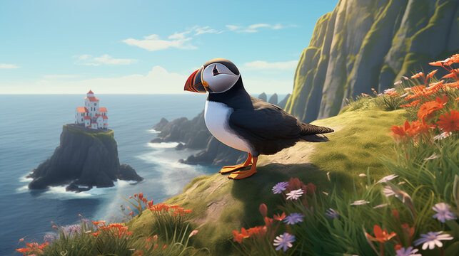 An Atlantic Puffin in its natural habitat