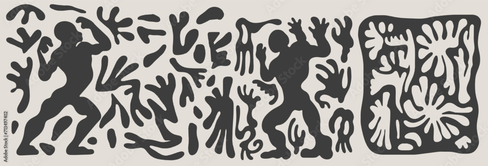 Poster modern abstract organic melting shapes. vector set of shapes inspired by modernism style.