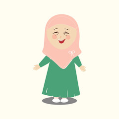 Muslim kid, little girl ramadan cartoon vector illustration. Cute female child in traditional clothes. Happy and smiling children character in hijab. Muslim girl in different action