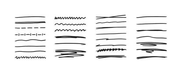 Hand drawn underline strokes in doodle style set