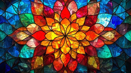 Fototapeta na wymiar Stained glass window background with colorful Leaf abstract.