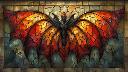 Stained glass window background with colorful Vampire abstract.