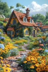 Suburban Town of Vibrant Houses and Sociable Animal Neighbors"