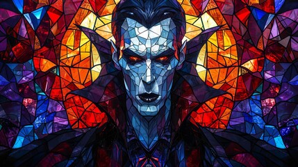 Stained glass window background with colorful Vampire abstract.	