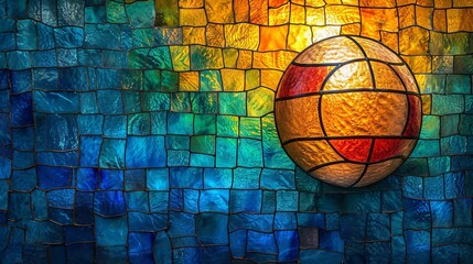 Naklejka premium Stained glass window background with colorful Volley ball abstract.