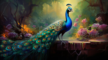 Fototapeta premium peacock with nice view realestic ai generative image