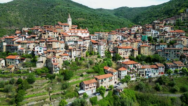 Aerial view of Apricale in the Province of Imperia, Liguria, Italy