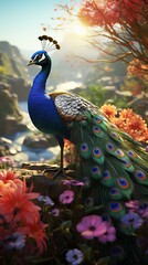 Fototapeta premium peacock with nice view realestic ai generative image