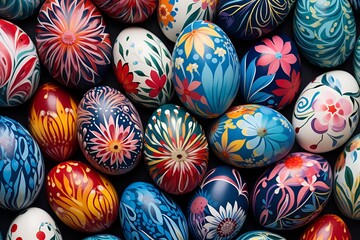 Fototapeta na wymiar Background of hand-painted Easter eggs 