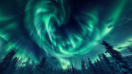 Auroral vortex relate to the night sky, creating light stunts in the northern dance of Light - obrazy, fototapety, plakaty
