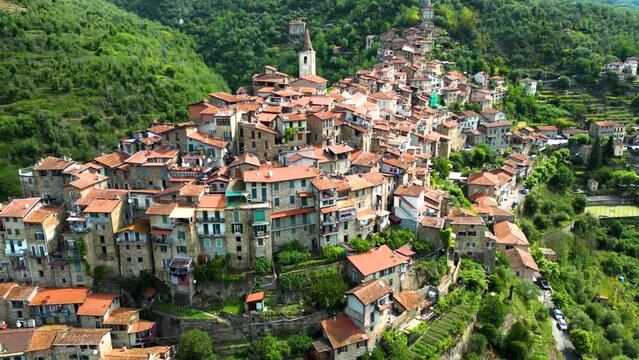 Aerial view of Apricale in the Province of Imperia, Liguria, Italy