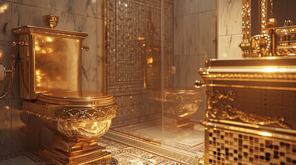 In the photo of the Golden toilet, exquisite details are visible, as if each of them is designed t