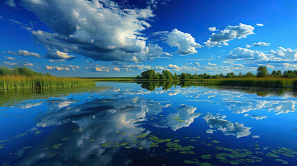 In the picture, reflection of the clouds are visible, as if they become part of the water world, e