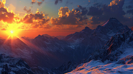 Mountains waking up in the light of sunset, like living creatures acquiring a new life in the last