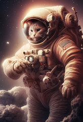 The cat is an astronaut in space