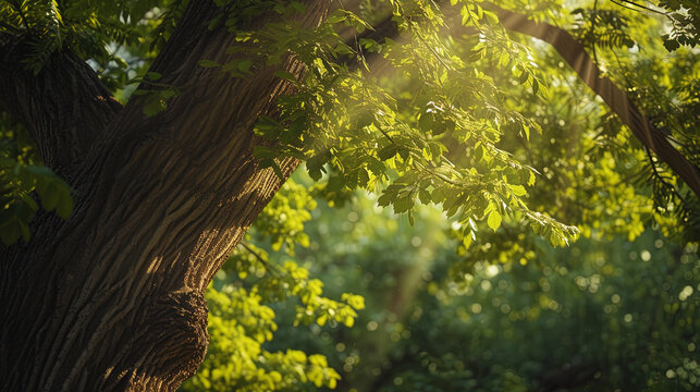 The photograph conveys the warmth and softness of the texture of the summer tree, as if it can be