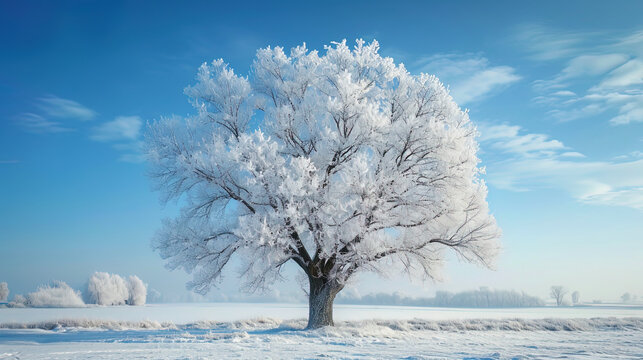 The photo conveys the natural harmony of the winter tree, as if its texture personifies the fragil