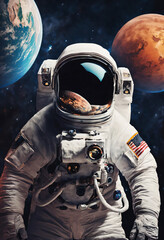astronaut close-up in space around the planet.digital space art. Ai 