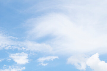 Naklejka na ściany i meble White clouds. Sky with fluffy white cloudscape texture. Blue sky nature background, Cloudy