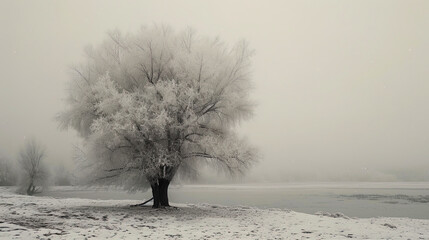 The texture of the tree in the photo is as if shrouded in winter mystery, creating the impression