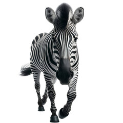 A zebra walks towards the camera. Isolated on white background. - obrazy, fototapety, plakaty