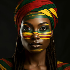 portrait of a black woman with her face painted, concept  of celebration Black history month African American
