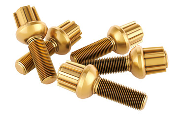 Anti theft bolts, golden. 3D rendering isolated on transparent background