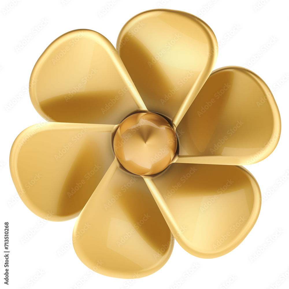 Poster copper boat propeller with 6 blades, 3d rendering isolated on transparent background