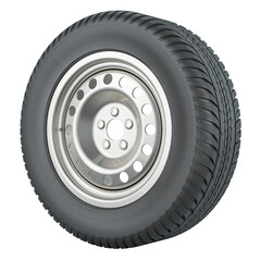 Car steel wheel with tire. 3D rendering isolated on transparent background