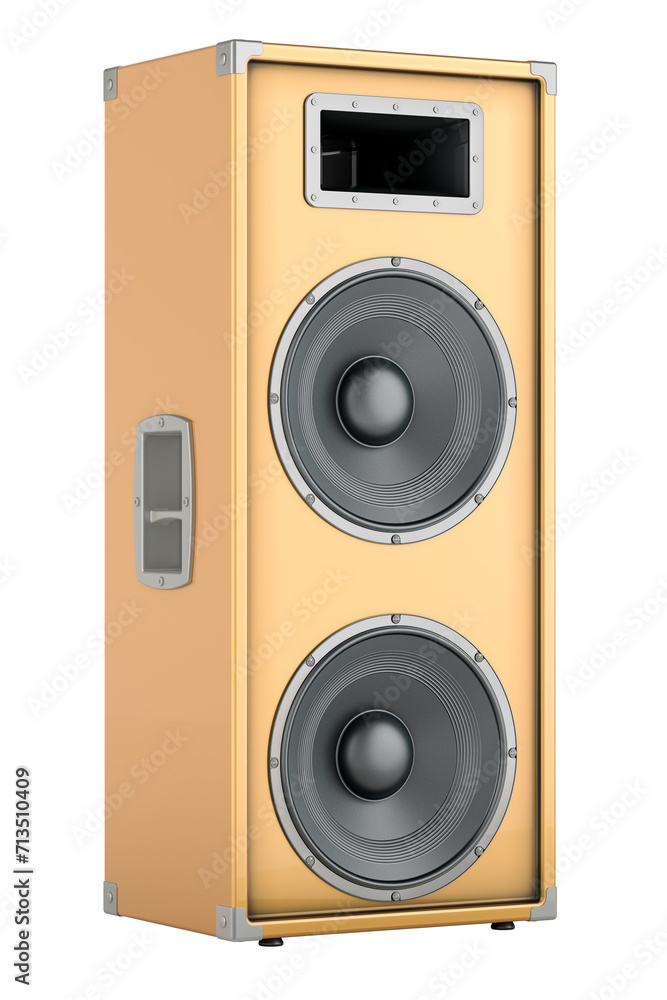 Poster golden bookshelf speaker, 3d rendering isolated on transparent background