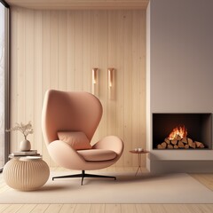 modern living interior with fireplace peach color