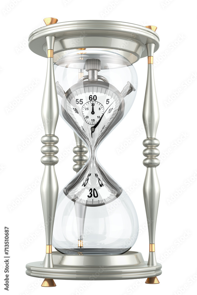 Poster sandglass, lost time concept. 3d rendering isolated on transparent background