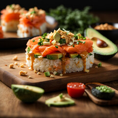 Sushi Pizza - Fusion Delight with Creamy Avocado and Spicy Mayo