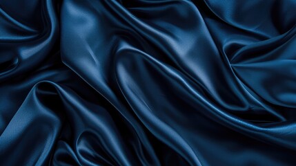 Obraz premium Beautiful dark blue silk satin background. Soft folds on shiny fabric. Luxury background with copy space for text, design. Web banner. Flat lay, top view table.Birthday, Christmas, Valentine's Day.