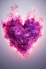 Surreal image of a violet pink burning heart. Heart made of violet-pink flames. Burning heart. Valentine's Day. Valentine's card.