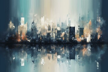 Abstract cityscape canvas print with a metropolitan feel, suitable as a desktop wallpaper or background. Generative AI - obrazy, fototapety, plakaty