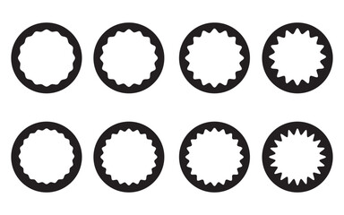 Wavy Edge Zigzag circle stroke icon set, Hollow Circle Stroke Icon set of  8 icon, Isolated on a white background.