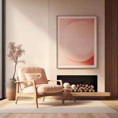 modern living interior with fireplace peach color