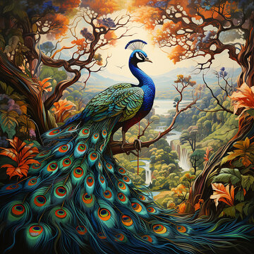 natural peacock view stylize ai generative image