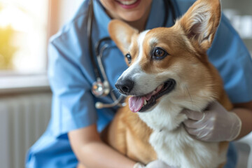 Veterinarian checking a dog's health. Generative AI