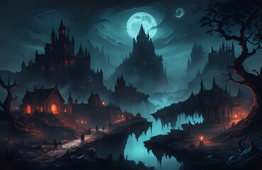 dark horror fantasy world night illustration generated by ai