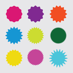 starburst vector set, sunburst badges. Vintage labels. Starburst sale sticker. Different starburst, Colored stickers. Sunburst price tags