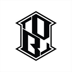 DB Logo monogram hexagon shield shape up and down with sharp corner isolated style design