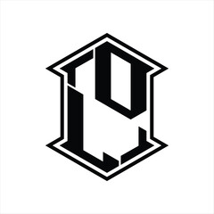 DL Logo monogram hexagon shield shape up and down with sharp corner isolated style design