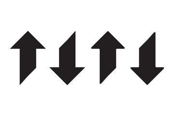 Up Down Cut Arrows Silhouette Icon set of 4, two-way direction symbols. Isolated on a white background.